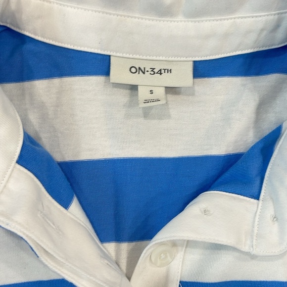 NWT On 34th Marina Blue and White Striped Cotton Polo - Picture 3 of 5